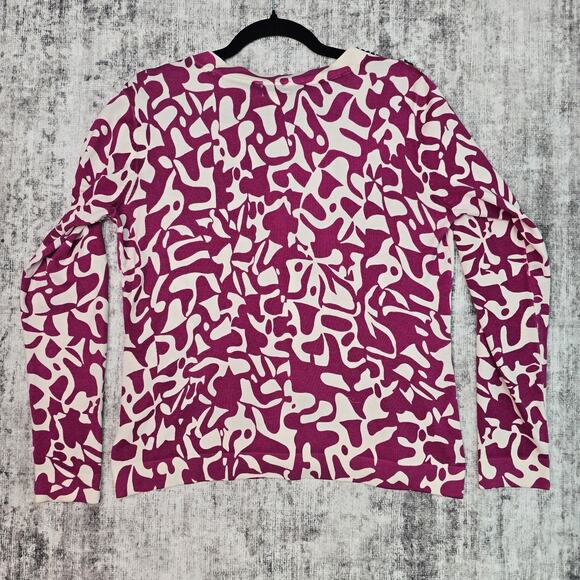 Chicos Cardigan Sweater Womens Size 1 Pink White Sequin Beaded Silk Blend V Neck - Picture 2 of 11